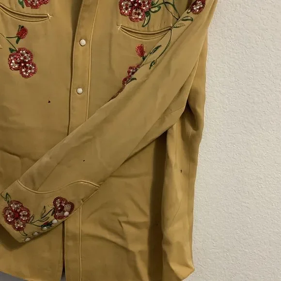 Vintage 1950s The Paddock Shops Suit Western Wear Light Yellow Flowers - Picture 7 of 16